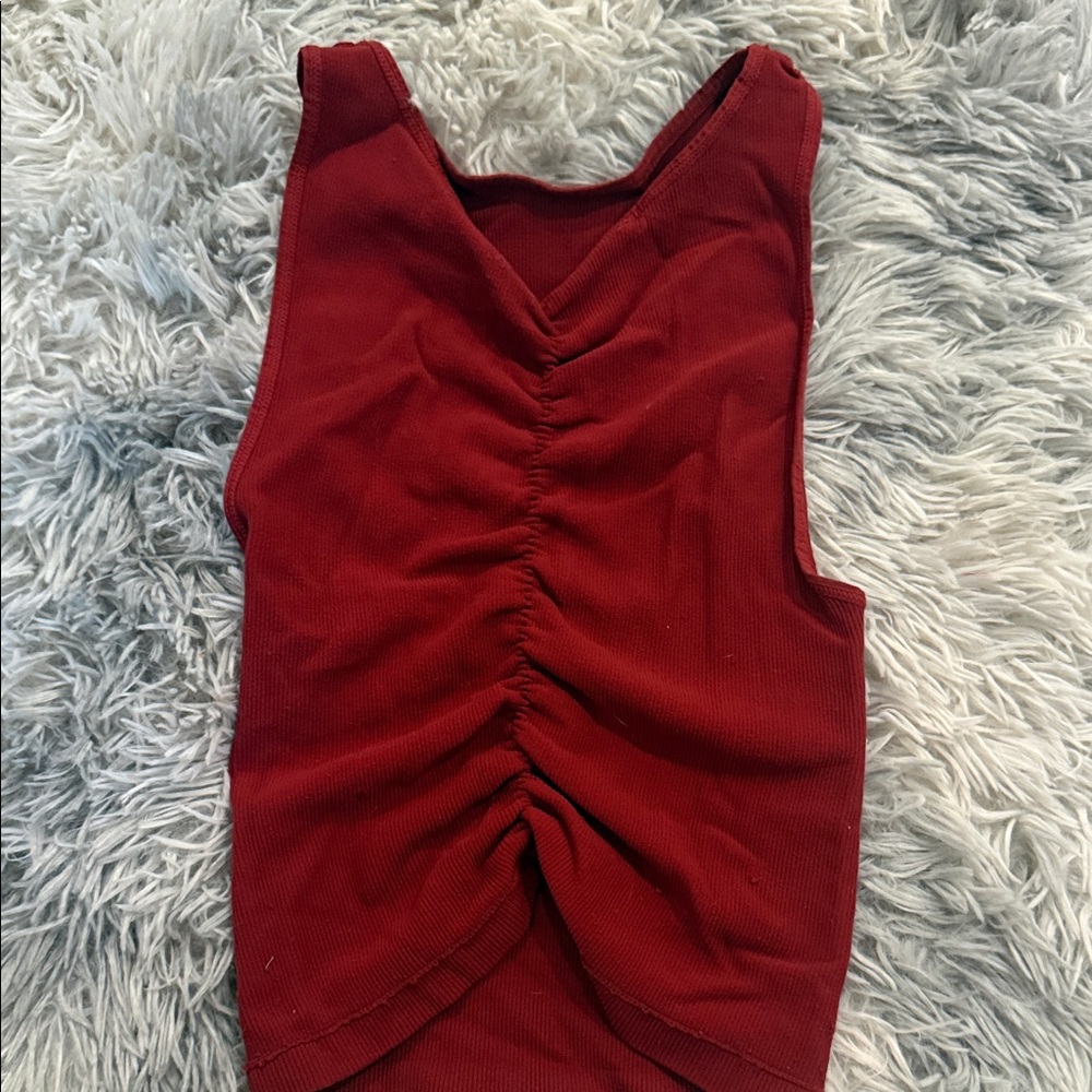 Free People Ruched Tank Top in Deep Wine Red